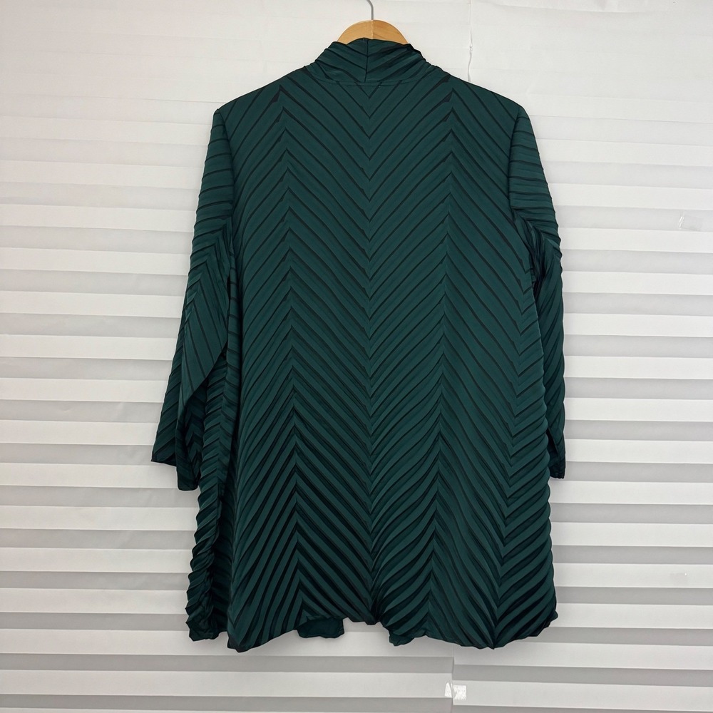 Chicos Emerald Green Chevron Pleated Open Front Cardigan Topper Size 2 Large - Picture 2 of 8
